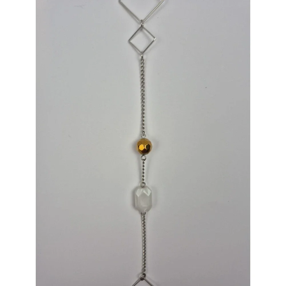 Silver‎ Tone Women Long Necklace Geometric White Beads Jewelry Costume Statement